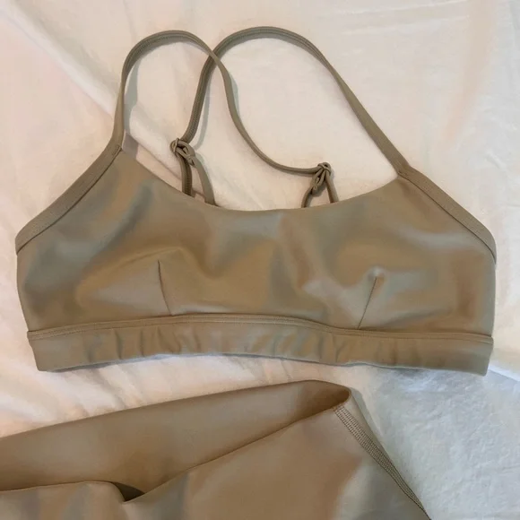 ALO Yoga Bra and Shorts Set in Beige - Picture 3 of 7